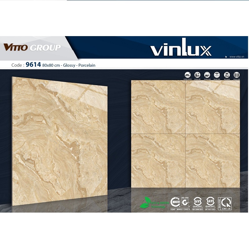 Gạch ốp lát 80x80 Vitto vân đá vàng đậm 9614