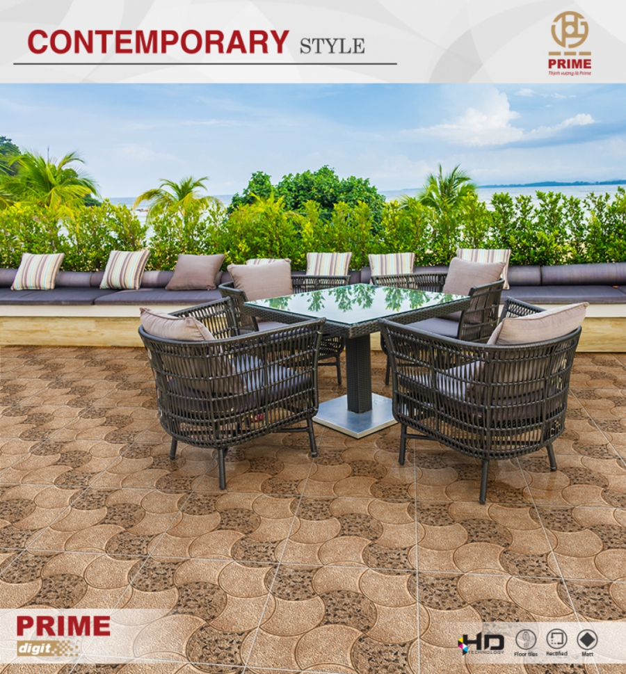 Gạch ốp lát sân vườn ngoài trời Prime 50×50 sỏi màu nâu 9395