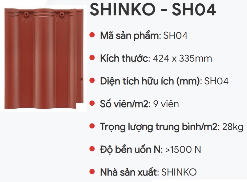 Ngói sóng Nhật Bản màu đỏ SHINKO SH04