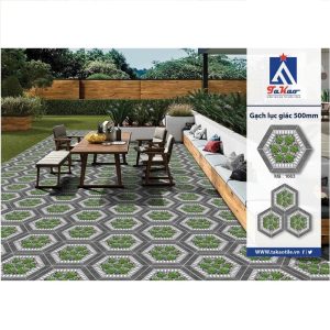 Gạch lục giác sân vườn Takao xám pha cỏ TK1663