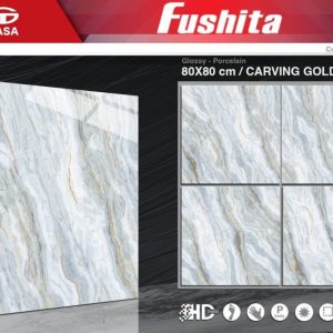 Gạch ốp lát TASA 80×80 màu vân xanh chảy khắc kim 8981