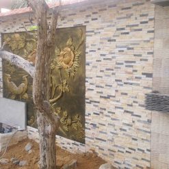 Đá ghép 2 màu vàng đen tự nhiên ốp trang trí sân cổng tường rào DG-002YB
