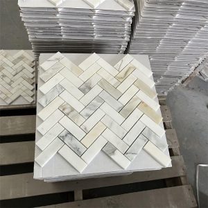 Đá mossaic tự nhiên trang trí vỉ 30x30cm thanh 2,5x7cm -vân trắng