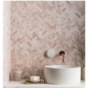 Đá mossaic tự nhiên trang trí vỉ 30x30cm thanh 2,5x7cm -vân trắng