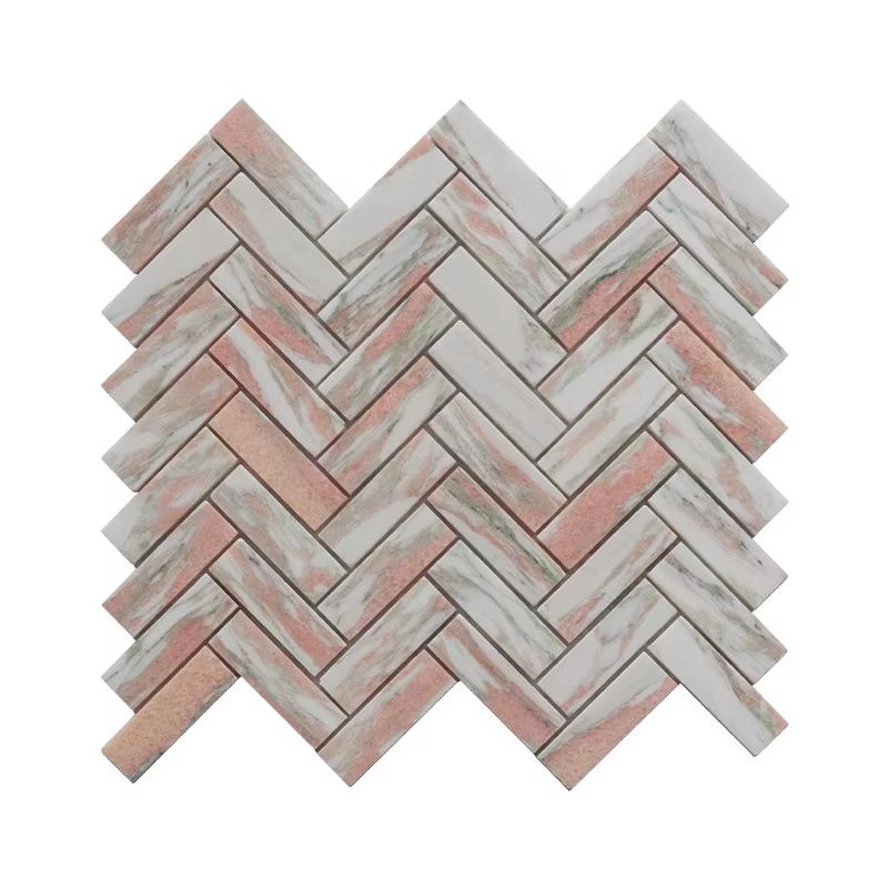 Đá mossaic tự nhiên trang trí vỉ 30x30cm thanh 2,5x7cm -vân trắng