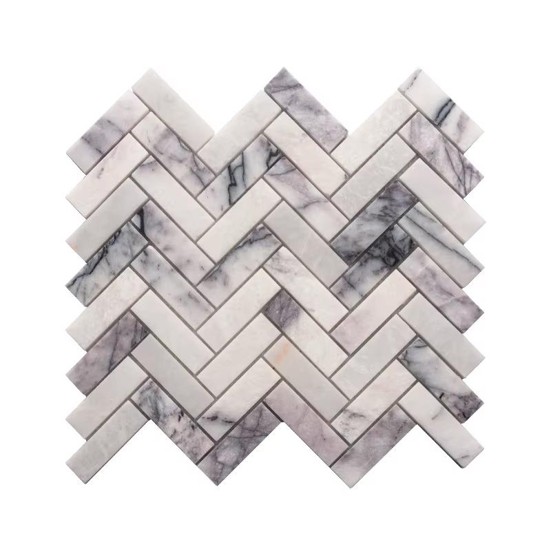 Đá mossaic tự nhiên trang trí vỉ 30x30cm thanh 2,5x7cm -vân trắng