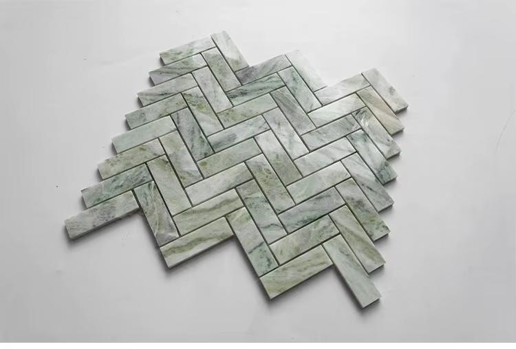 Đá mossaic tự nhiên trang trí vỉ 30x30cm thanh 2,5x7cm -vân trắng