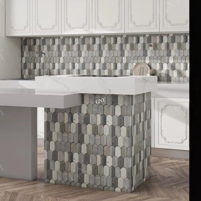 Đá mossaic tự nhiên trang trí vỉ 30x30cm thanh 5x7cm -vân mây trắng