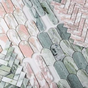 Đá mossaic tự nhiên trang trí vỉ 30x30cm thanh 5x7cm -vân mây trắng