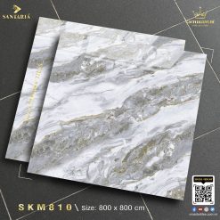 Gạch ốp lát 80x80 vân đá xám trắng khắc vàng Santania SKM810