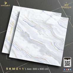 Gạch ốp lát 80x80 vân đá xanh trắng khắc vàng Santania SKM811