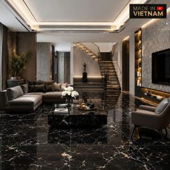 Alternative view of Gạch Ốp Lát 100x100 Prime 92017 Đen Vân Đá Tia Vàng - Xương Porcelain Siêu Bóng